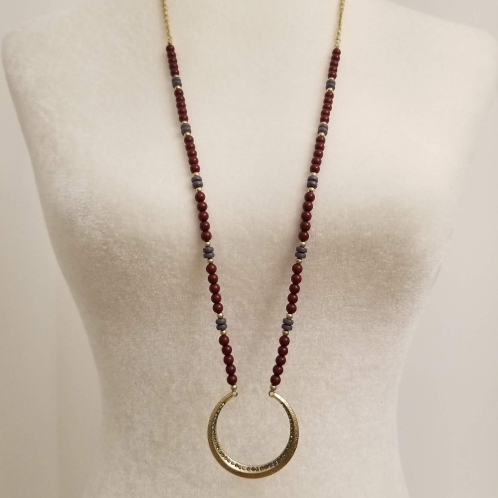 INC INTERNATIONAL CONCEPTS Gold-Tone Beaded Half-Circle Pendant Necklace